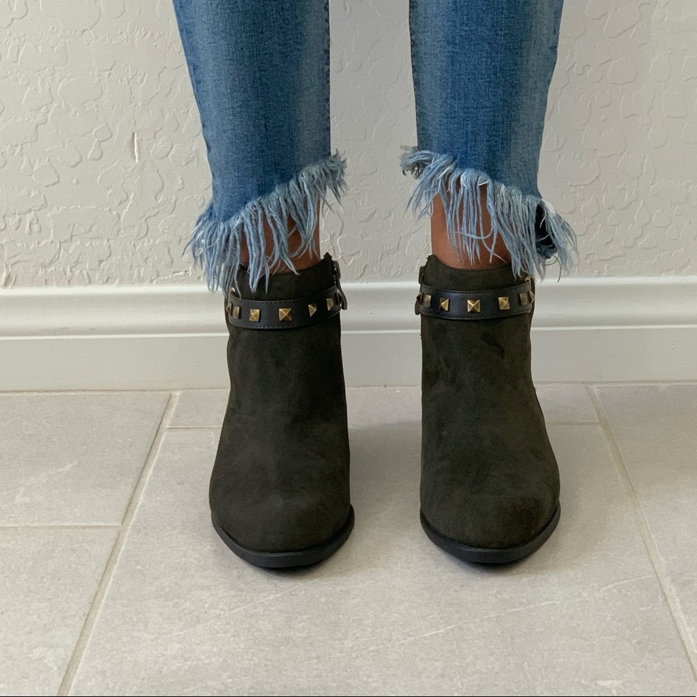 Moss Green Fierce Studded Strap Edge Ankle Bootie - Picture 6 of 8